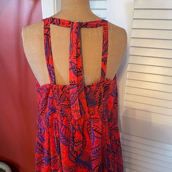 ALEXIS for TARGET | red & blue lightweight v neck maxi tropical leaf tie summer - Picture 9 of 15
